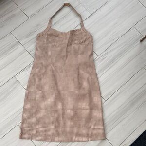 Tommy Bahama Vintage Brown and White Repeating Flower Pattern Halter Dress Sz XL